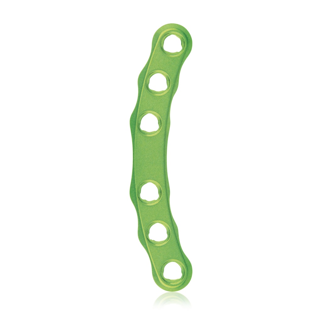 EickLoxx Small Contour 2.2 C-alakú csontlemez, 6 lyuk, 6 × 40 mm, 1.7 / 2.3 rendszer, zöld