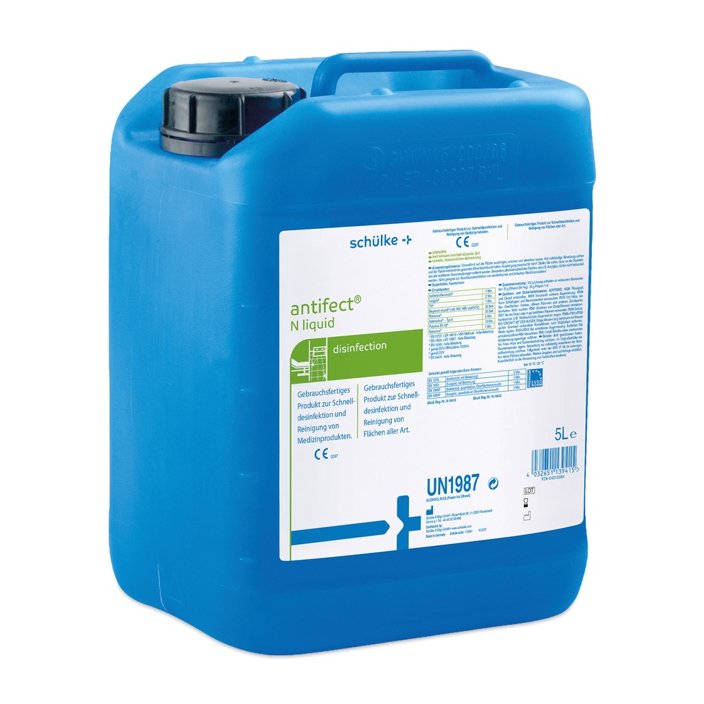 Schülke antifect N vloeistof, jerrycan van 5 liter, snelle desinfectie op basis van alcohol van niet-invasieve medische hulpmiddelen en oppervlakken
