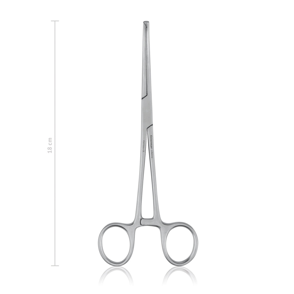 [974118] Pinza emostatica KOCHER-OCHSNER 18 cm, curva , denti 1x2, LINEA ECONOMICA