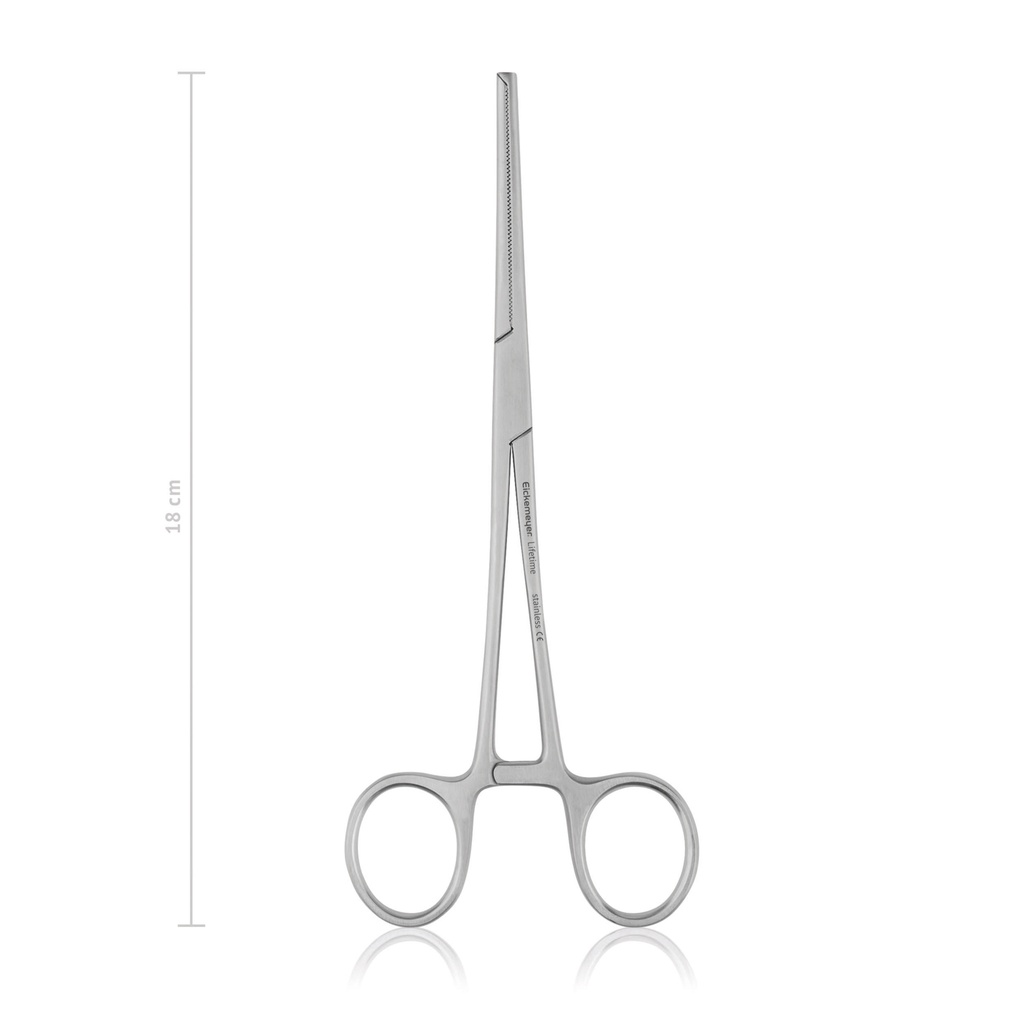 [974018] Pinza emostatica KOCHER-OCHSNER 18 cm, dritta, denti 1x2, LINEA ECONOMICA