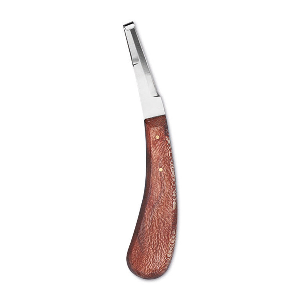 Coltello per zoccoli con manico in legno, doppio taglio
