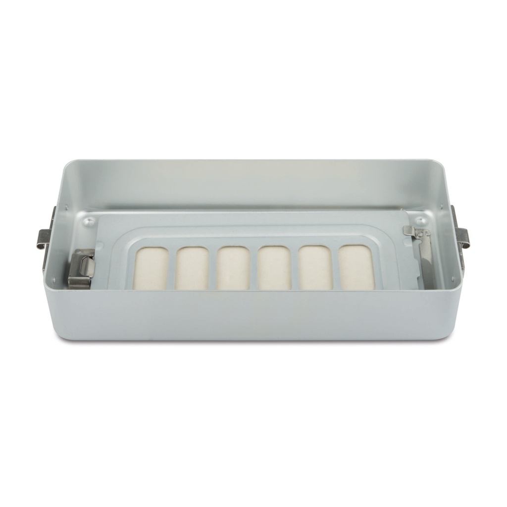 Cassetta sterilizzazione senza coperchio, con fondo perforato e filtro in stoffa, 300 x 140 x 70 mm