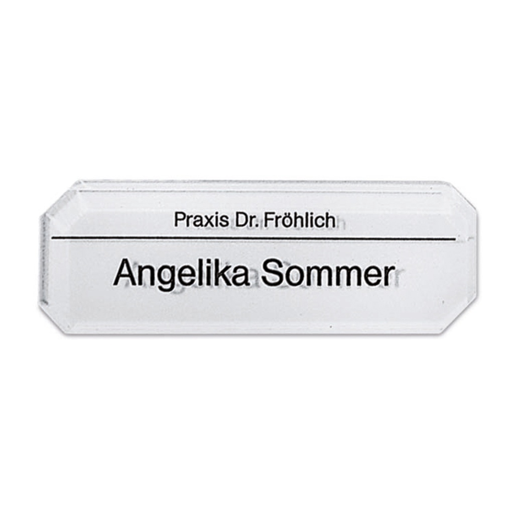 Targhetta per nome, design elegante con ago di fissazione, 75 x 25 mm