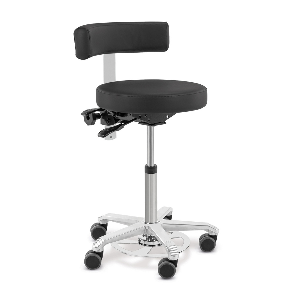 Sedia operatoria SCORE Medical con sedile rotondo, supporto lombare e comando a pedale
