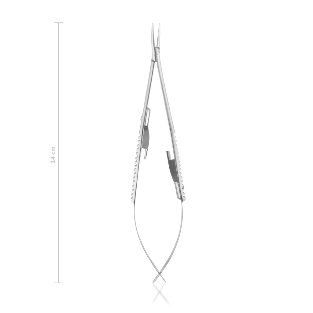 Portaghi  CASTROVIEJO, 14 cm, curvo, con fissatore