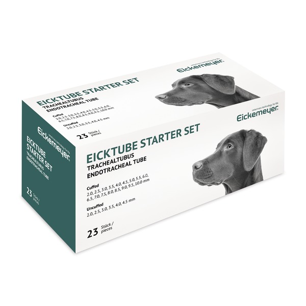 Set di tubi endotracheali EickTube, confz da 23 tubi  23/box, 2.0-10.0mm cuffiati & 2.0-4.5mm senza cuffia