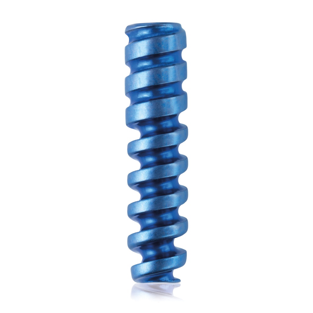 Titán interferenciacsavar, Ø3,0 x 13 mm, kanülált, kanül Ø1,1 mm, kék színű, HEX 2,0