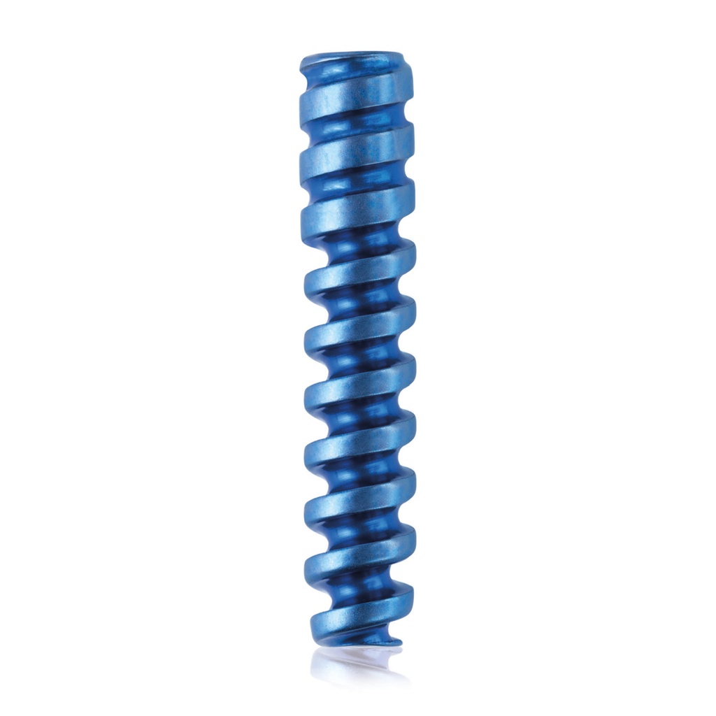 Titán interferenciacsavar, Ø3,0 x 16 mm, kanülált, kanül Ø1,1 mm, kék színű, HEX 2,0