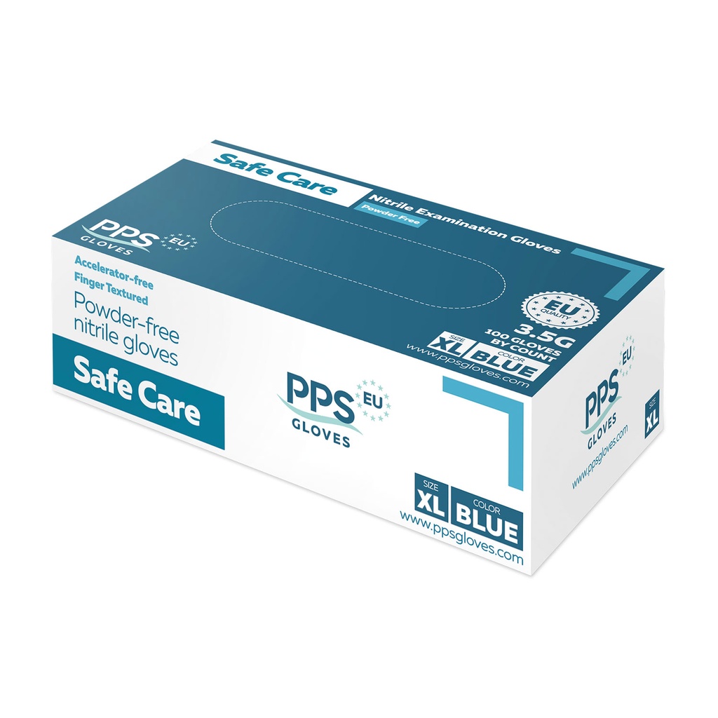 Nitril vizsgálókesztyű, XL méret, kék, púdermentes, 100 db/doboz, ISO-minősítésű