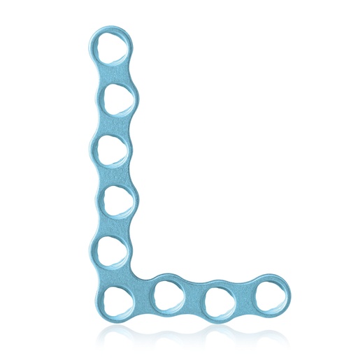 [197413] Plade til EickLoxx Micro sæt. L-formet, 1,0 mm med 9 huller: 23,5x16,0x3,5x1,0 mm. Lyseblå