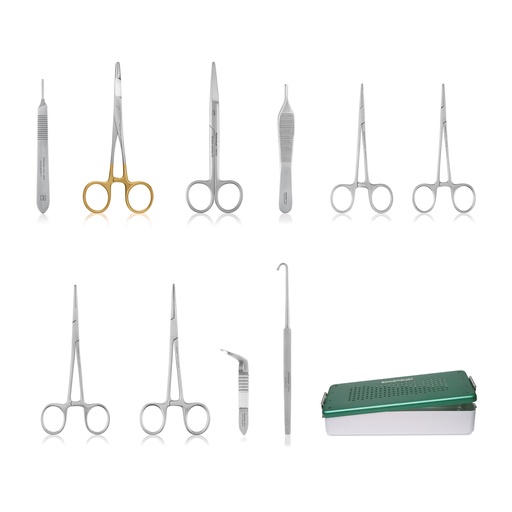 [170001] Kit castrazione gatto composto da: -Portaghi Olsen-Hegar 14 cm, TC -Manico bisturi  n. 3